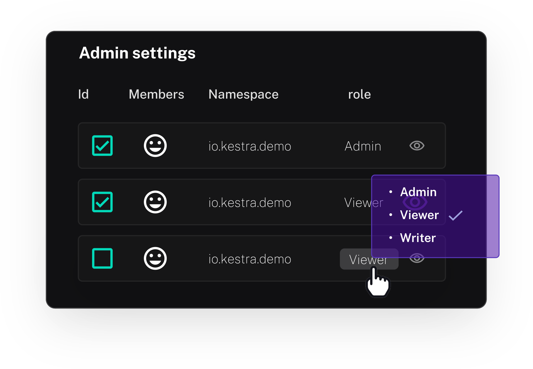 Stylized view of administrator settings with role-based view